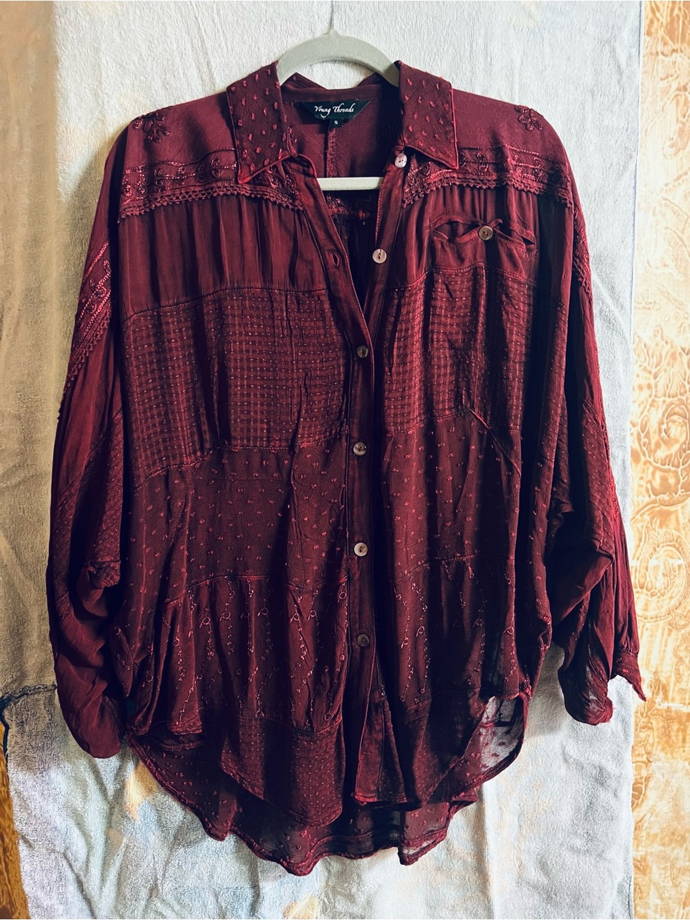 Young Threads Maroon Button-Front Relaxed Blouse